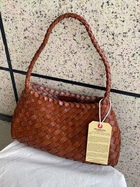 Dragon Diffusion Woven Leather Shoulder Bag Brown Handwoven Hobo Style